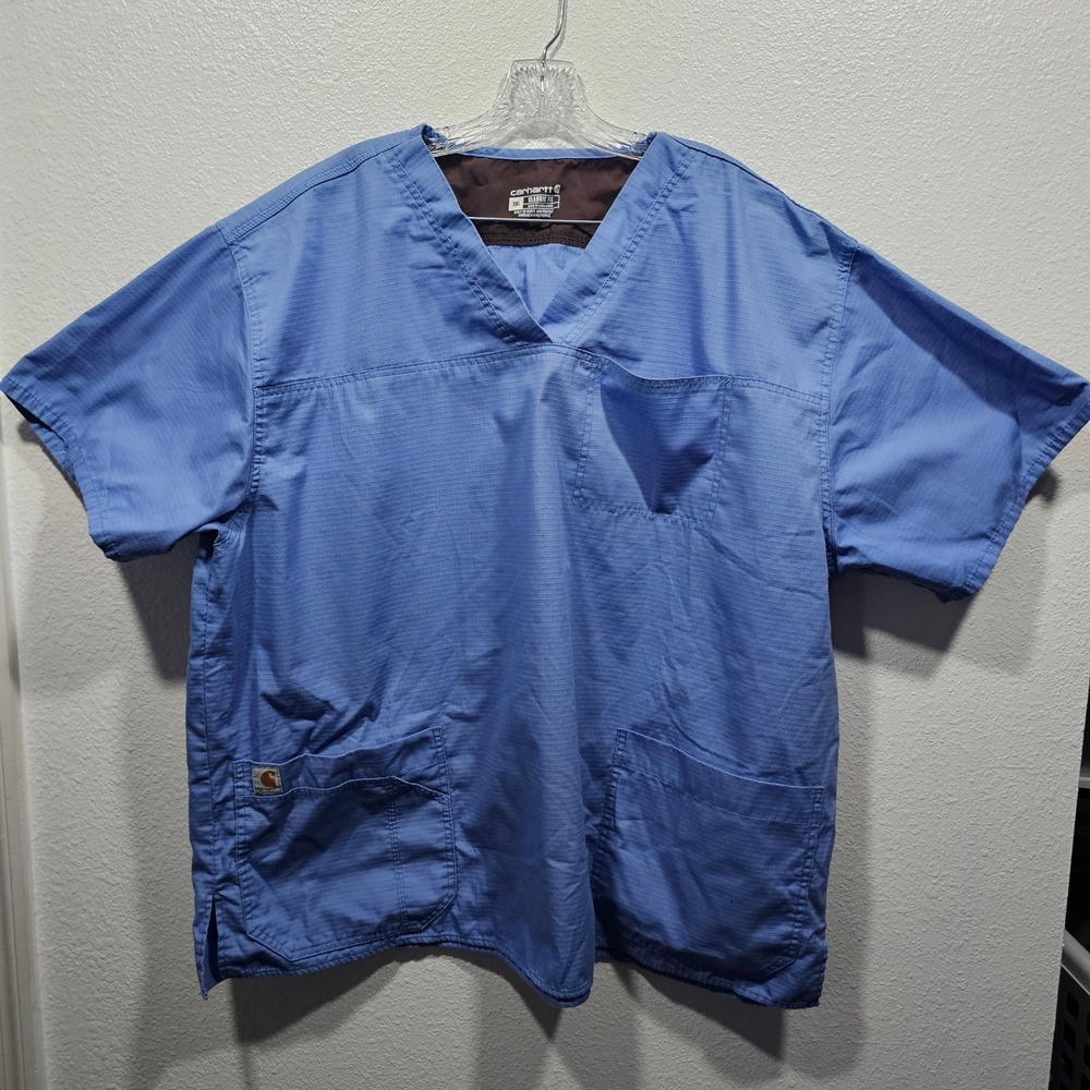 Carhartt Liberty Scrub Top Mens 3XL Blue Ripstop V-Neck Classic Fit Workwear